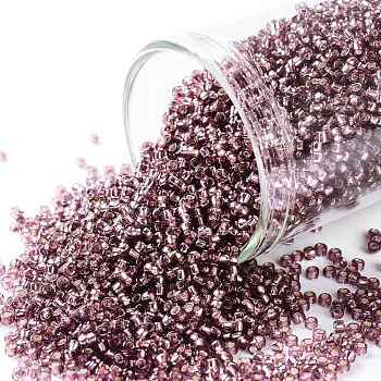 TOHO Round Seed Beads, Japanese Seed Beads, (26B) Silver Lined Medium Amethyst, 15/0, 1.5mm, Hole: 0.7mm, about 15000pcs/50g