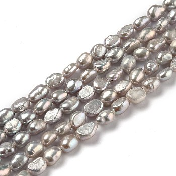 Natural Cultured Freshwater Pearl Beads Strands, Rice, Dyed, Gray, 6~9x4.5~6mm, Hole: 0.5mm, about 48pcs/strand, 13.98 inch(35.5cm)