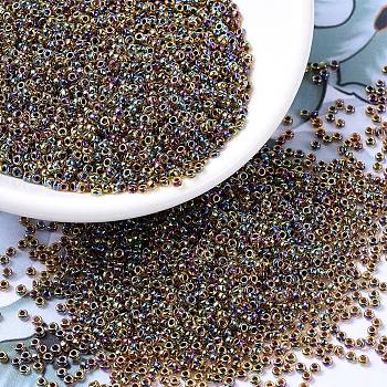 MIYUKI Round Rocailles Beads, Japanese Seed Beads, (RR357) Root Beer Lined Light Topaz AB, 11/0, 2x1.3mm, Hole: 0.8mm, about 5500pcs/50g