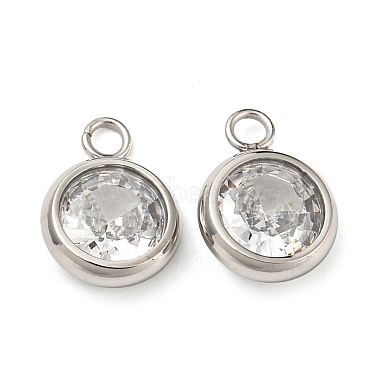 Stainless Steel Color Flat Round Stainless Steel+Glass Charms