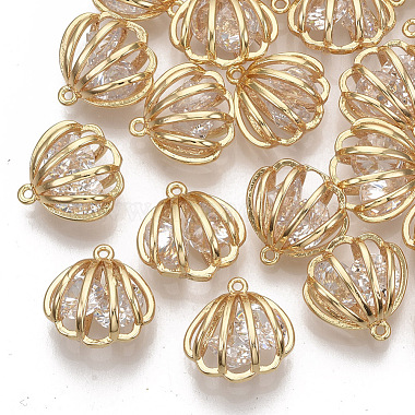 Real Gold Plated Clear Shell Brass+Cubic Zirconia Charms
