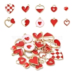 20Pcs 10 Styles Alloy Enamel Pendants, Heart, Red, 8~17.5x7.5~18x1.5~3mm, Hole: 1.5~3x1.5~4mm, 2pcs/style(ENAM-YW0004-30)