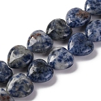 Natural Blue Spot Jasper Beads Strands, Heart, 14~14.5x13.5~14x6~6.5mm, Hole: 1mm, about 28pcs/strand, 15.16''(38.5cm)(G-I372-A13-02)