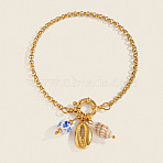 Ocean Style 304 Stainless Steel Charm Bracelets, Rolo Chain Bracelets for Women, Shell Shape, Real 18K Gold Plated, 7-1/2 inch(19cm)(MV5180)