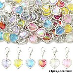 24Pcs 6 Colors Acrylic & Alloy Pendant Decorations, with Alloy Lobster Claw Clasps, Heart, Platinum, Mixed Color, 28mm, 4pcs/color(HJEW-YW00348-02)