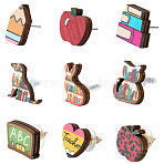 Study Theme Stud Earring Sets, With Wood and Steel Needle, Platinum, Mixed Shapes, 12~15.5x8.5~21mm(EJEW-SC0001-71)