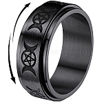 Triple Moon Goddess Stainless Steel Rotating Finger Ring, Fidget Spinner Ring for Calming Worry Meditation, Black, US Size 9(18.9mm)(PW-WG65299-09)