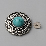 Zinc Alloy Buttons, with Synthetic Turquoise and Iron Screws, for Purse, Bags, Leather Crafts Decoration, Flower, Turquoise, 24~24.5x8.5mm, Hole: 2.5mm(BUTT-WH0028-39B)