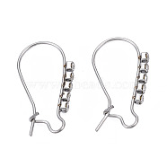 304 Stainless Steel Hoop Earrings Findings Kidney Ear Wires, with Clear Cubic Zirconia, Stainless Steel Color, 24x13mm, Pin: 0.7mm(STAS-N092-138B-01)