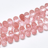 Cherry Quartz Glass Beads Strands, Top Drilled Beads, Faceted, Teardrop, 9~9.5x6mm, Hole: 0.8mm, about 44pcs/strand, 7.6 inch(G-S357-C02-14)