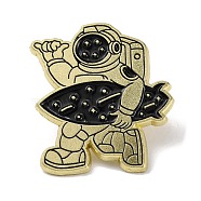 Creative Space Astronaut Series Brooches, Enamel Pins for Clothes Backpack, Black, Spaceman with Rocket, 28x31mm(JEWB-U001-03F)