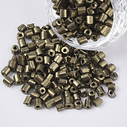 6/0 Two Cut Glass Seed Beads, Hexagon, Metallic Colours, Dark Khaki, 3.5~5x3.5~4mm, Hole: 1mm, about 4500pcs/bag(SEED-S033-03B-05)