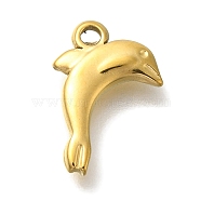 Ocean Theme 304 Stainless Steel Pendants, Real 18K Gold Plated, Dolphin, 15x10x2.5mm, Hole: 1.4mm(STAS-Z092-06G-04)