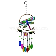 Glass Wind Chime, Art Pendant Decoration, with Iron Findings, for Garden, Window Decoration, Dragonfly, 560x20mm(WICH-PW0001-54A-03)