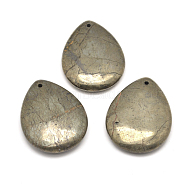 teardrop, Natural Pyrite Pendants, 45x35x10mm, Hole: 2mm(X-G-I125-35A)