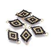 MIYUKI & TOHO Handmade Japanese Seed Beads Links, with Brass Jump Ring, Loom Pattern, Rhombus, Light Khaki, 18x12~12.5x1.8mm, Hole: 2.5mm, 1.8mm thick.(SEED-A027-I11)