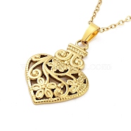 Heart with Flower 304 Stainless Steel Pendant Necklaces, Cable Chains Necklaces for Women, Real 18K Gold Plated, 15.75 inch(40cm), pendant: 28.5x20.5mm(NJEW-G083-02E-G)