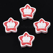 Opaque Resin Cabochons, with Enamel, Star with Crown, Crimson, 10x10x3mm(CRES-S302-72D)