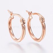 304 Stainless Steel Hoop Earrings, Rose Gold, 12 Gauge, 14~16x2mm, pin: 0.7x1mm(X-EJEW-F105-12RG)