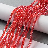 Electroplate Glass Beads Strands, AB Color Plated, Faceted Rondelle, Red, 3x2mm, Hole: 0.5mm, about 145~150pcs/strand, 34~35cm(EGLA-R048-2mm-03)