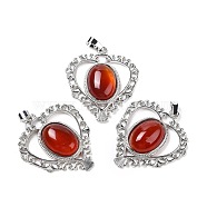 Natural Red Agate Pendants, Dyed & Heated, Eco-Friendly Brass Finding, Platinum, Cadmium Free & Lead Free, Heart, 38.5x34.5x7.5mm, Hole: 7x5mm(G-I322-04P-09)