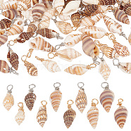 100Pcs 10 Styles Natural Shell Pendants, Copper Wire Wrapped Shell Shape Charms, Platinum & Golden, 11~20x5.5~10x5~9mm, Hole: 3mm, 10pcs/style(PALLOY-AB00159)