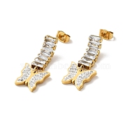 Crystal Rhinestone Butterfly Long Dangle Stud Earrings, Ion Plating(IP) 304 Stainless Steel Jewelry for Women, Golden, 29x12x3mm, Pin: 0.9mm(EJEW-P203-06G)