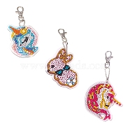 Acrylic Diamond Unicorn & Rabbit Pendant Keychain Kits, with Iron Findings, including Point Drill Plate, Point Drill Mud, Point Drill Pen, Ball Chain, Swivel Clasp, Mixed Color, 7~8cm(PW-WG80048-01)
