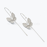 Brass Micro Pave Clear Cubic Zirconia Ear Wrap Crawler Hook Earrings, Butterfly, Platinum, 56x13.5mm, Pin: 1mm(EJEW-H125-03P)