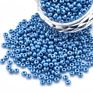 8/0 Czech Opaque Glass Seed Beads, Lustered, Round, Steel Blue, 3x2mm, Hole: 1mm, about 500g/bag(SEED-N004-003A-18)