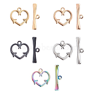 Unicraftale Vacuum Plating 304 Stainless Steel Toggle Clasps, Heart, Mixed Color, Heart: 15x15.5x2mm, Hole: 1.6mm, Bar: 21x6x2.5mm, Hole: 1.5mm, 5 colors, 1set/color, 5sets/box(STAS-UN0012-59)