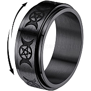 Triple Moon Goddess Stainless Steel Rotating Finger Ring, Fidget Spinner Ring for Calming Worry Meditation, Black, US Size 9(18.9mm)(PW-WG65299-09)