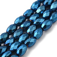 Electroplated Strong Magnetic Synthetic Hematite Beads Strands, Long-Lasting Plated, Faceted Oval, Blue Plated, 7~8x5~5.5mm, Hole: 1.4mm, about 50pcs/strand, 15.35''(39cm)(G-P518-02C)