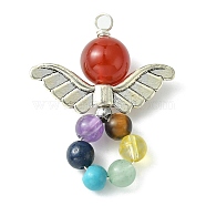 Chakra Gemstone Pendants, with Wing Tibetan Style Alloy Beads, Angel Charm, 30x23x8mm, Hole: 2mm(PALLOY-TA00071)