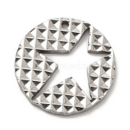304 Stainless Steel Pendants, Flat Round with Star Charm, Stainless Steel Color, 27x2mm, Hole: 1.6mm(STAS-A086-01P)