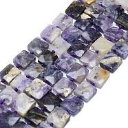 Natural Purple Fluorite Beads Strands, Faceted, Square, 11.5~12.5x11.5~12.5x4.5~5.5mm, Hole: 0.8mm, about 34~37pcs/strand, 16.54~17.32 inch(42~44cm)(G-F725-35)