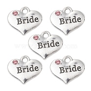 Wedding Theme Antique Silver Tone Tibetan Style Heart with Bride Rhinestone Charms, Cadmium Free & Lead Free, Hyacinth, 14x16x3mm, Hole: 2mm(TIBEP-YW0001-37A)
