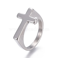 304 Stainless Steel Finger Rings, Cross, Stainless Steel Color, Size 7~12, 17~22mm(RJEW-O032-12P)
