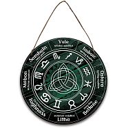 Wood Witch Calendar Hanging Wall Decorations, with Jute Twine, Flat Round with Constellation Pattern, 300x5mm(HJEW-WH0027-22)