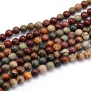 Natural Picasso Stone/Picasso Jasper Round Bead Strands, 6mm, Hole: 1mm, about 59~61pcs/strand, 15 inch(G-J303-16-6mm)