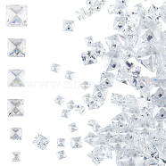 6 Style Cubic Zirconia Cabochons, Grade A, Faceted, Square, Clear, 3~8x3~8x2~4.6mm, 200pcs/box(ZIRC-HY0001-01)