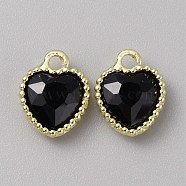 Glass Pendants, with Light Gold Alloy Finding, Heart Charms, Black, 13x10.5x4mm, Hole: 2mm(GLAA-TAC0004-07LG-B07)