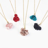 Cloth Pendant Decorations Pendant Necklaces, with Brass Findings, Flower, Golden, Mixed Color, 18.3 inch(46.5cm)(NJEW-JN02237)