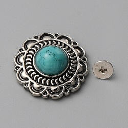 Zinc Alloy Decorative Rivets, with Synthetic Turquoise and Iron Screws, for Purse, Bags, Leather Crafts Decoration, Flower, Turquoise, 24~24.5x8.5mm, Hole: 2.5mm(BUTT-WH0028-39B)