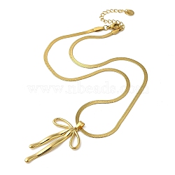 304 Stainless Steel Flat Snake Chain Bowknot Pendant Necklaces for Women, Real 18K Gold Plated, 15.75 inch(40cm)(NJEW-K383-01G)