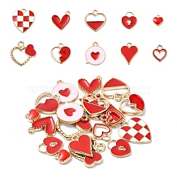 20Pcs 10 Styles Alloy Enamel Pendants, Heart, Red, 8~17.5x7.5~18x1.5~3mm, Hole: 1.5~3x1.5~4mm, 2pcs/style(ENAM-YW0004-30)