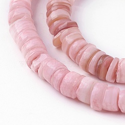 Shell Beads Strands, Dyed, Disc, Pink, 4.9~6x0.4~6mm, Hole: 1.4mm,  about 15.94 inch~16.14 inch(40.5~41cm)(SSHEL-E571-49A)