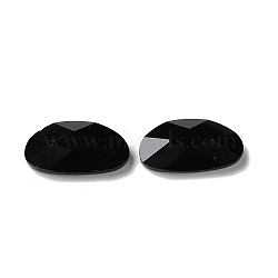 Glass Cabochons,  Faceted, Oval, Black, 10x18x4.5mm(GLAA-B015-17A)