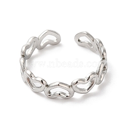 Non-Tarnish 304 Stainless Steel Hollow Heart Open Cuff Ring for Women, Stainless Steel Color, Inner Diameter: 18mm(RJEW-K245-28P)