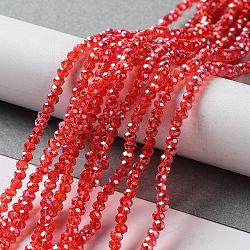 Electroplate Glass Beads Strands, AB Color Plated, Faceted Rondelle, Red, 3x2mm, Hole: 0.5mm, about 165~170pcs/strand, 16.7 inch(EGLA-R048-2mm-03)
